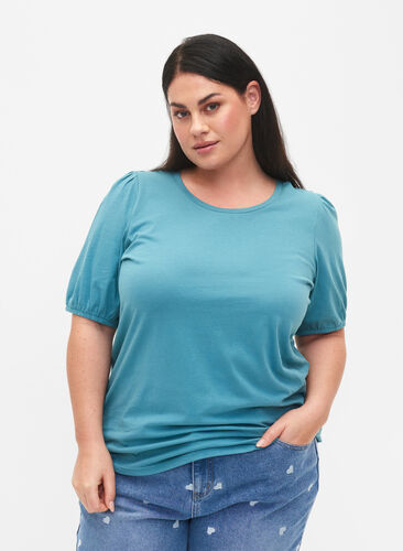 Katoenen t-shirt met 2/4 mouwen, Brittany Blue, Model image number 0