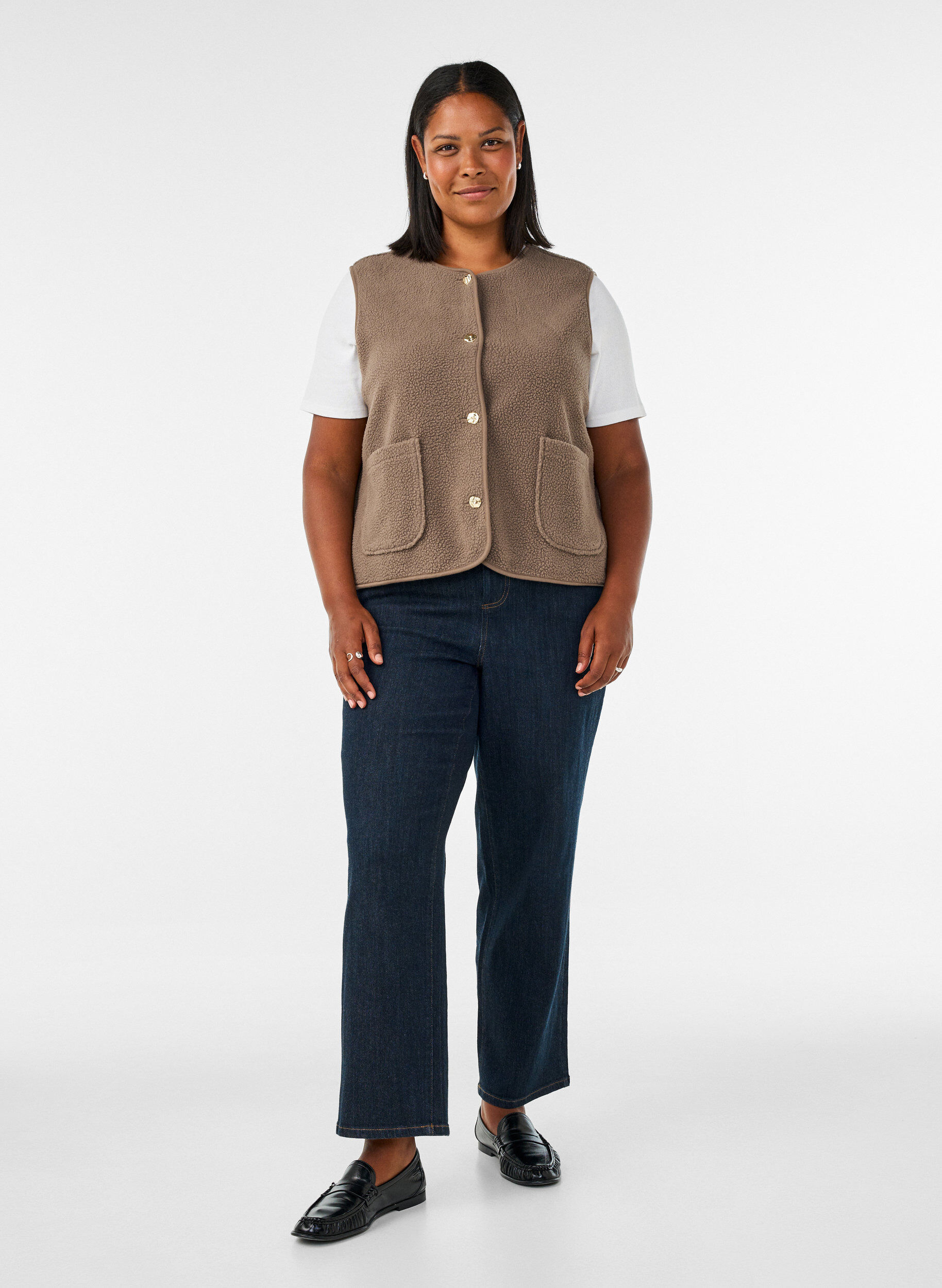 ZizziTeddy gilet met knopen en zakken, Bruin, Model image number 1