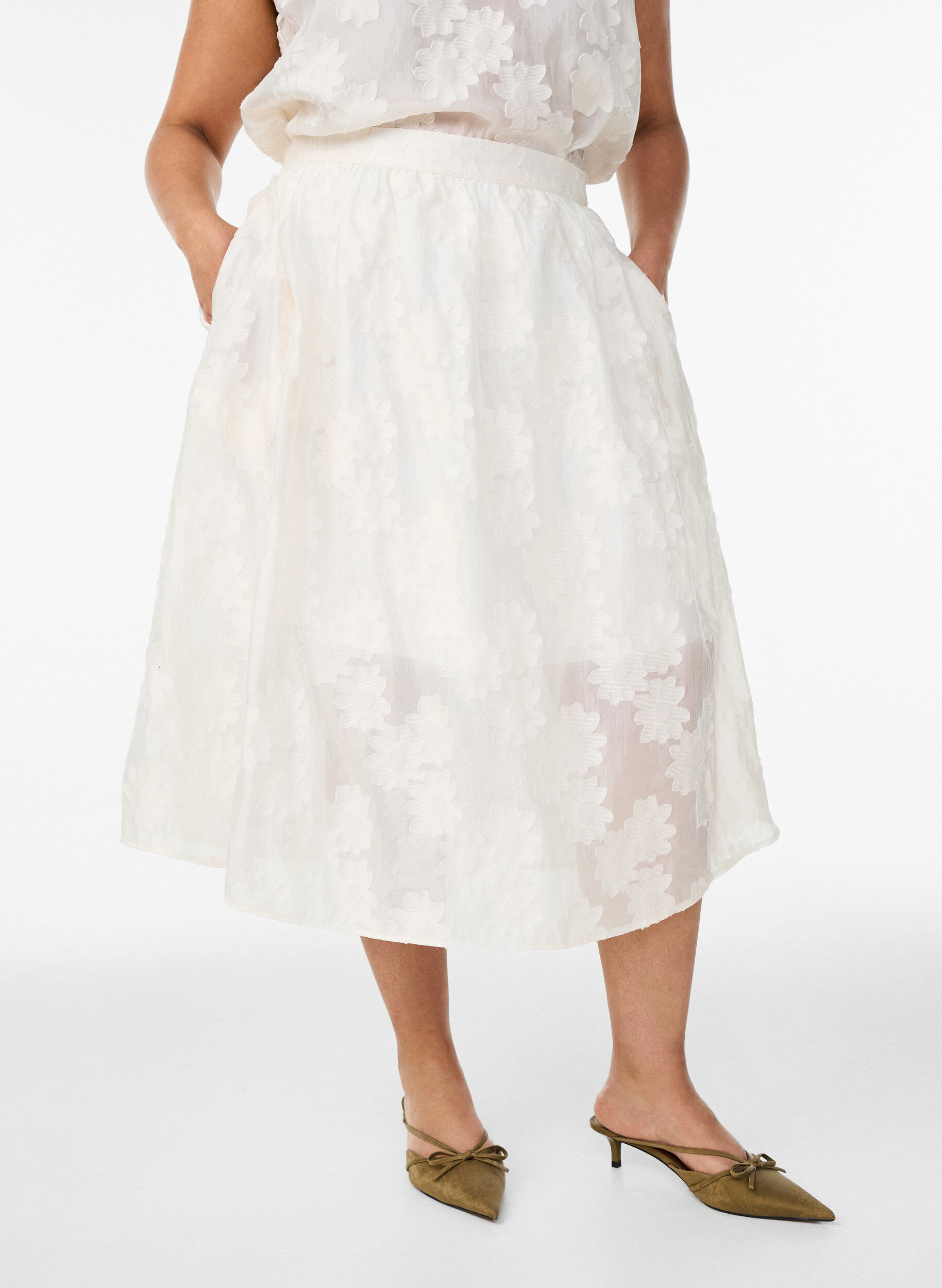 ZizziFloral jacquard midirok, Vanille, Model image number 2