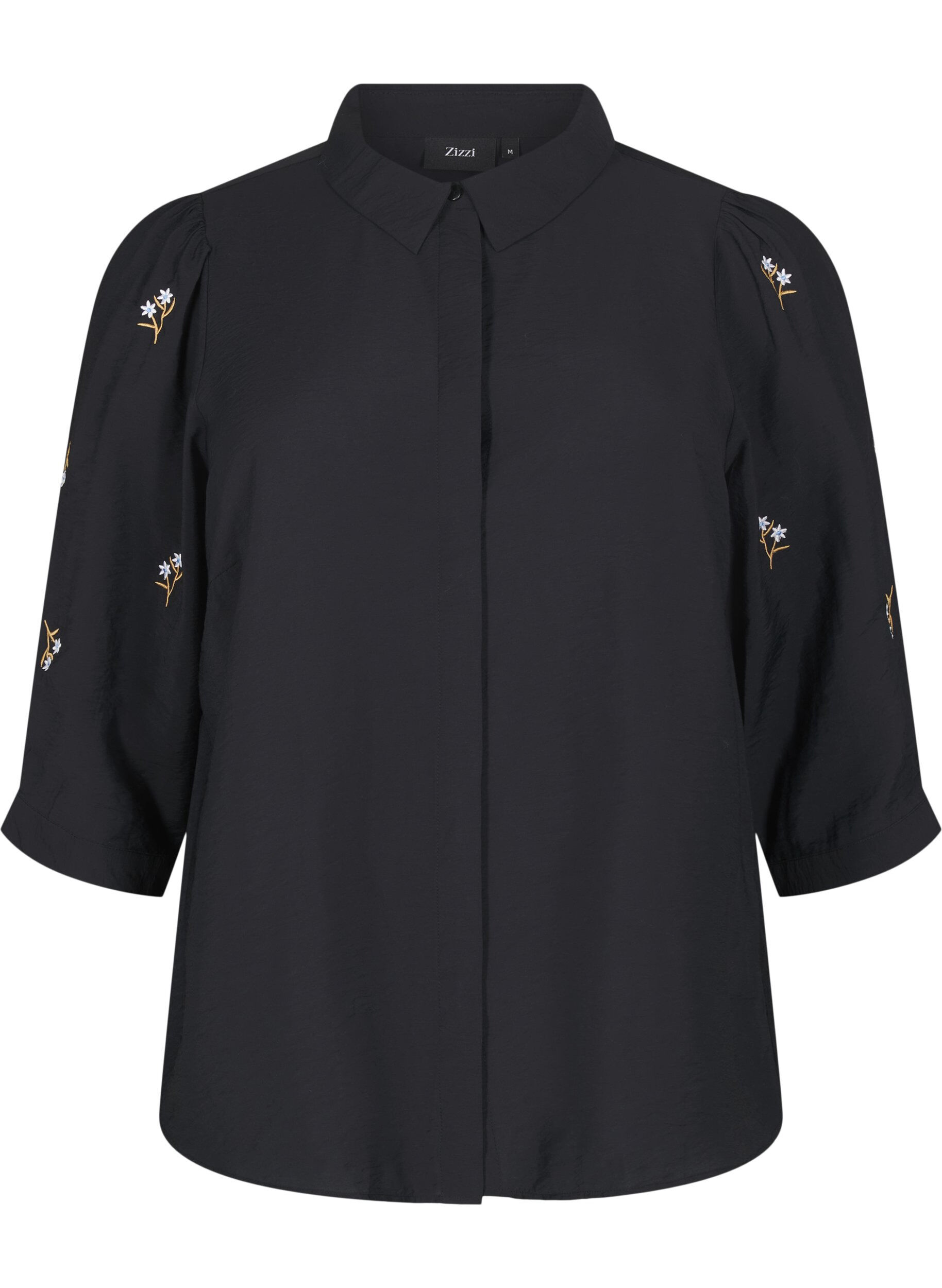 ZizziBlouse met 3/4 mouwen en bloemenborduursel, Black, Packshot image number 0