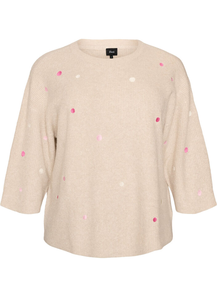 Blouse en maille avec de petits motifs brod&eacute;s, Beige, Packshot image number 0