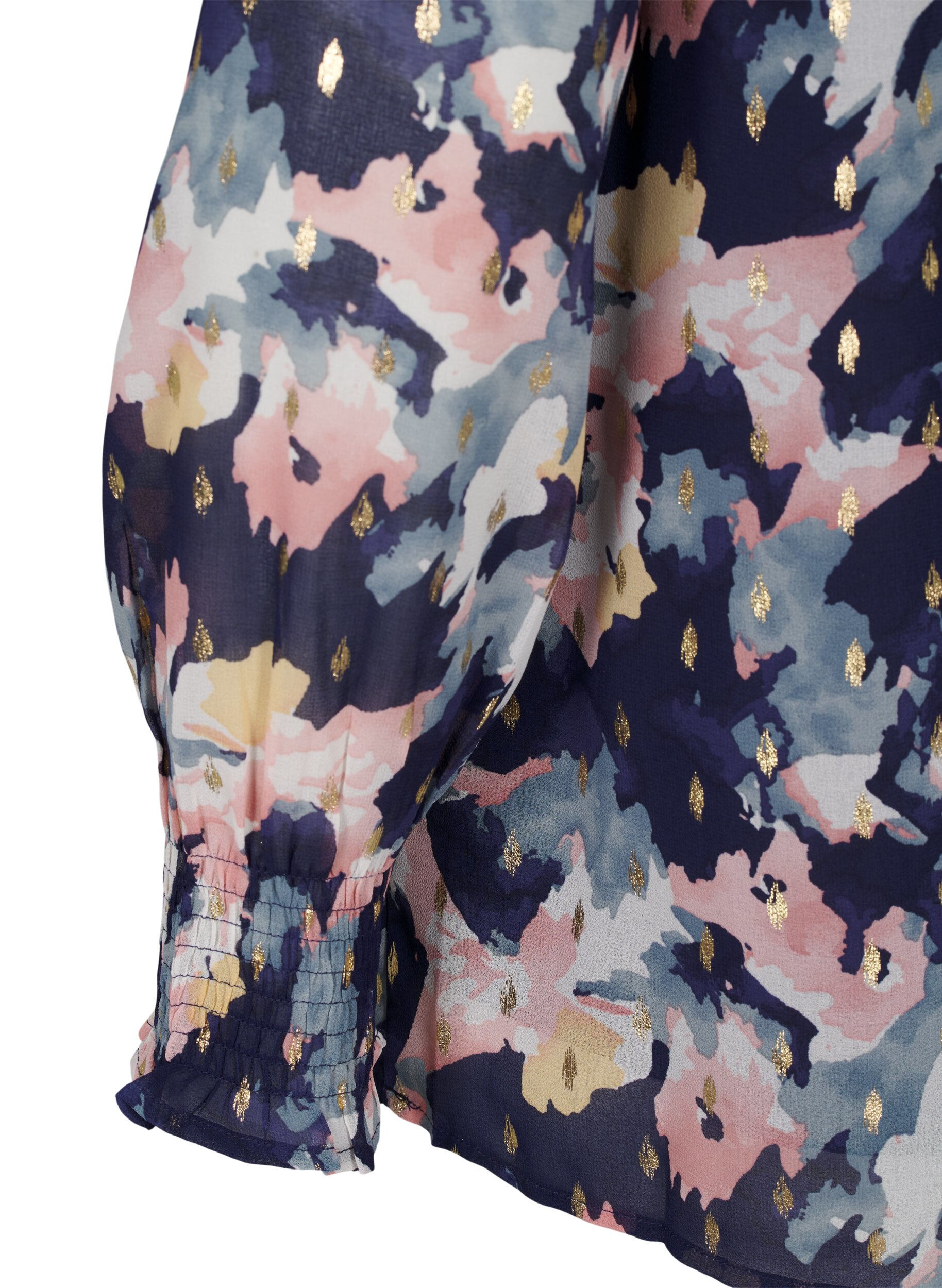 ZizziGebloemde blouse met lange mouwen en V-hals, Night Sky AOP Flower, Packshot image number 3