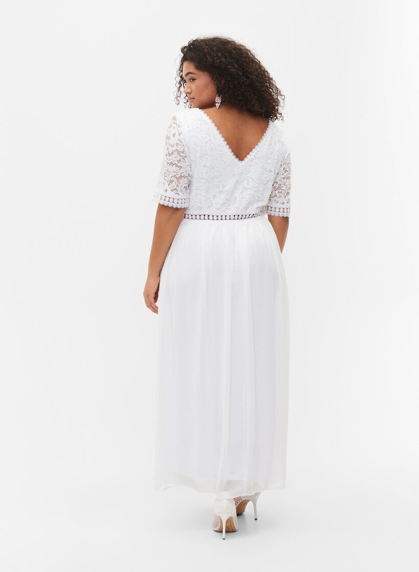 Robe longue avec décolleté au dos et manches courtes, Bright White, Model image number 1