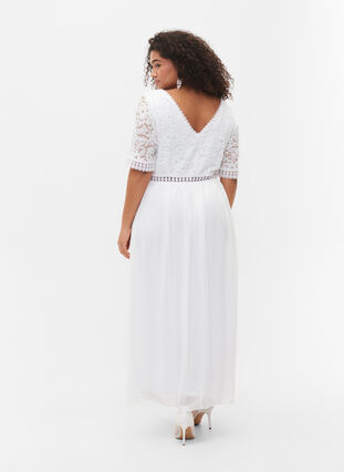 Maxi-jurk met rugdecolleté en korte mouwen, Bright White, Model image number 1