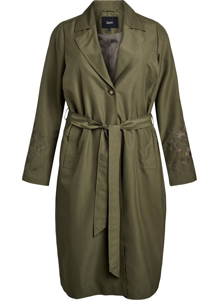 Trench long avec broderie, Vert, Packshot image number 0