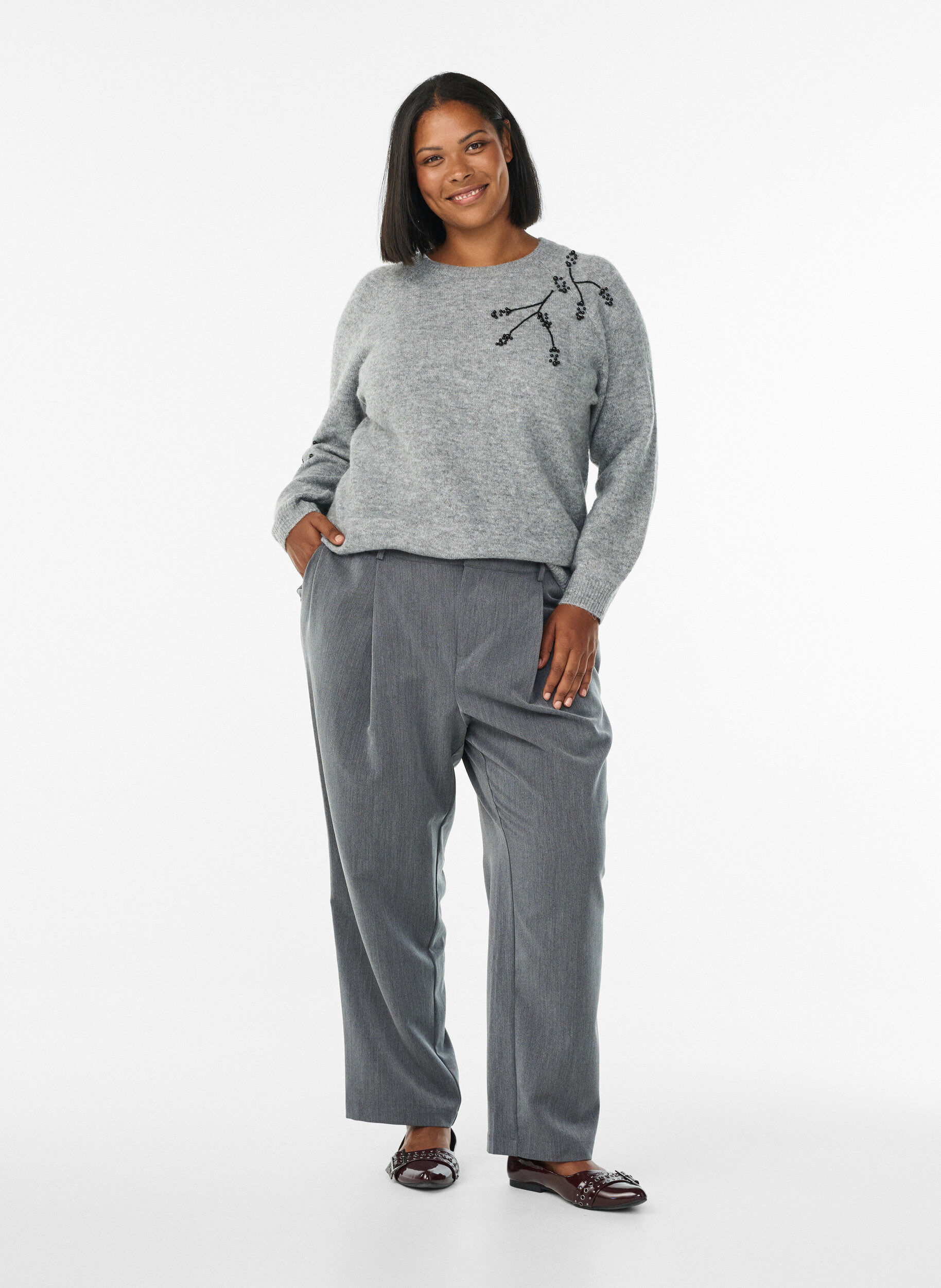 ZizziTrui met parelborduursel, Grijs, Model image number 1