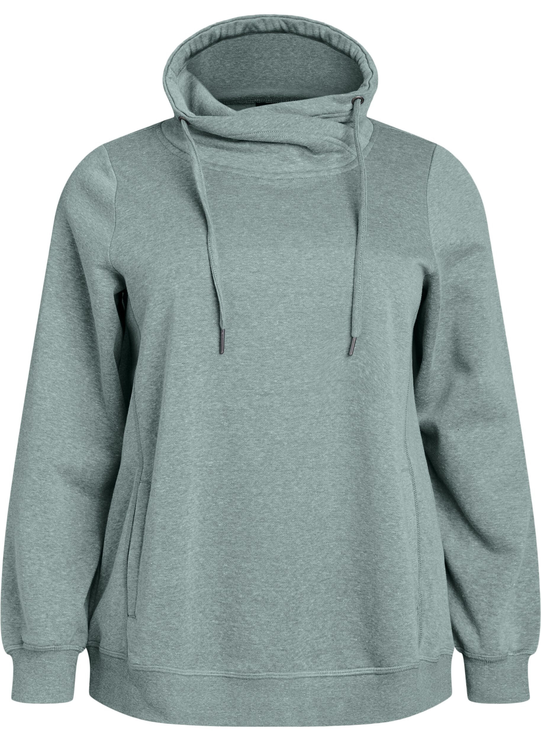 ZizziFLASH - Sweatshirt met hoge kraag en zakken, Groen, Packshot image number 0