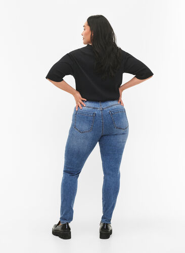 Amy jeans met een hoge taille en super slanke pasvorm, Blue denim, Model image number 1