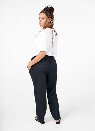 Pantalon en coton et lin avec poches, Black, Model image number 1