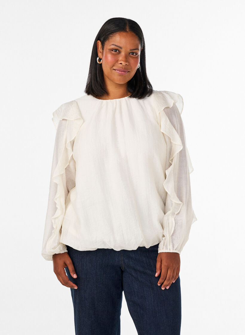 Blouse met ruches en ballonvorm, Vanille, Model image number 0