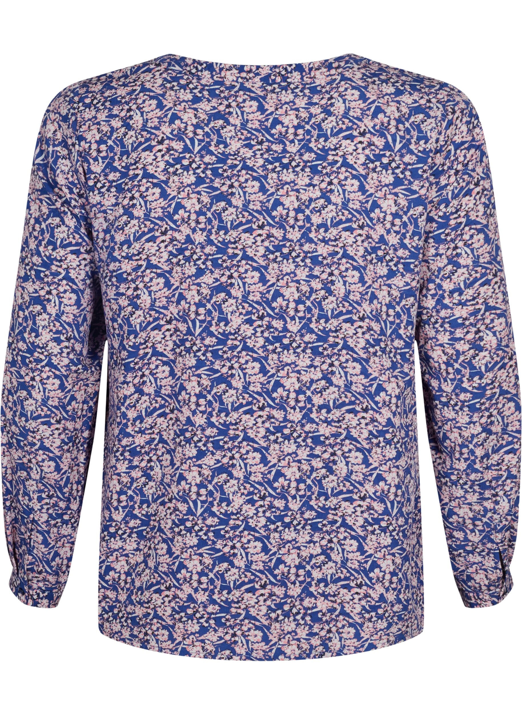 ZizziFLASH - Blouse met lange mouwen en print, Strong Blue Flower, Packshot image number 1