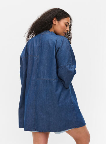 Kimono en denim à manches 3/4, Medium Blue Denim, Model image number 1