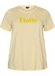 T-shirt en coton bio avec inscription en velours, Jaune clair, Packshot image number 0