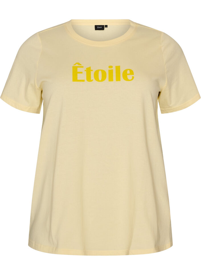 T-shirt en coton bio avec inscription en velours, Jaune clair, Packshot image number 0