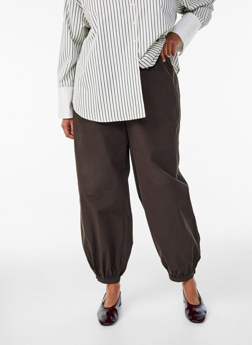 Pantalon ballon taille haute en coton, Marron, Model image number 2