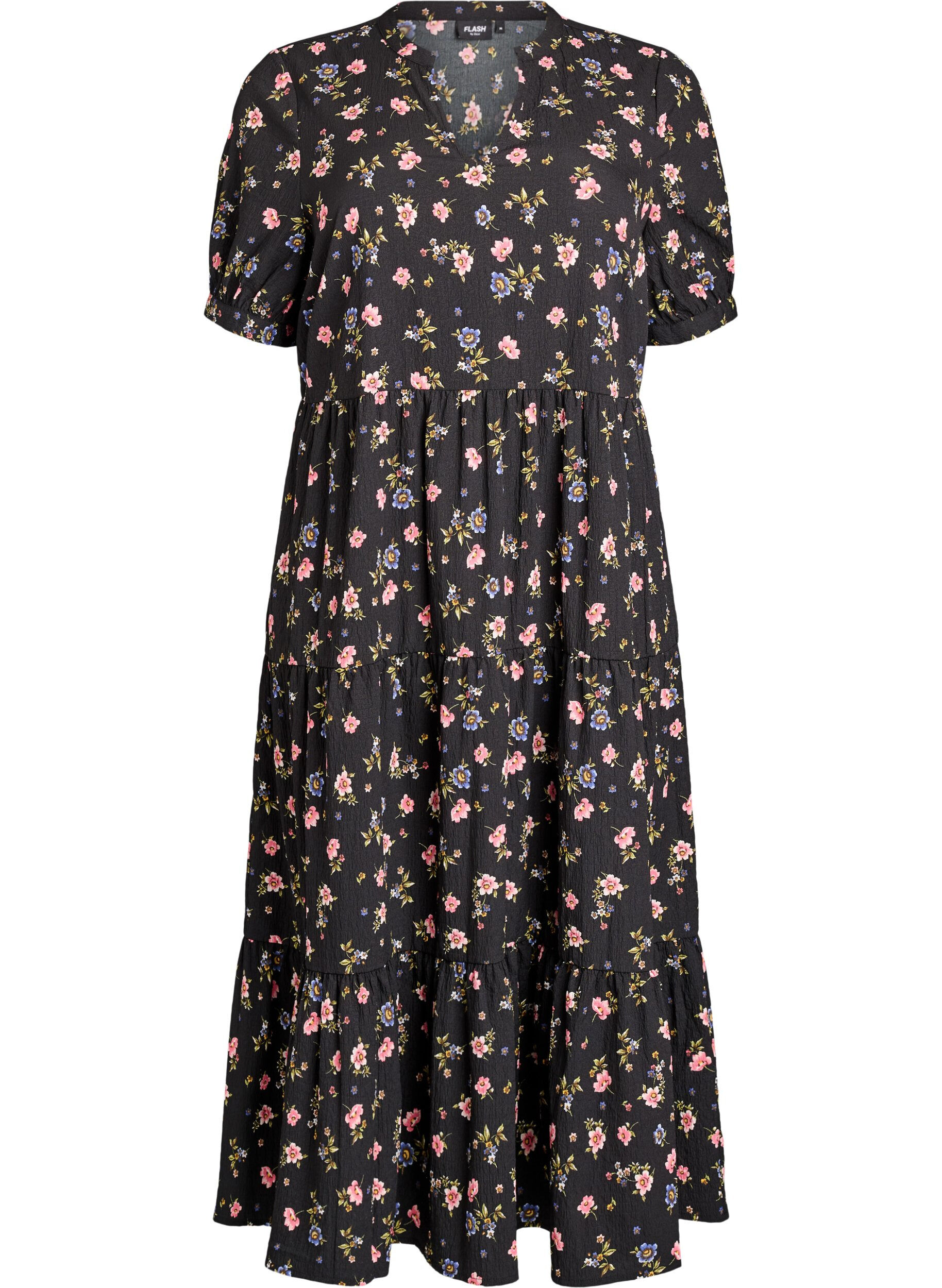 ZizziRobe longueur cheville &agrave; manches courtes avec volants &eacute;tag&eacute;s, Noir, Packshot image number 0