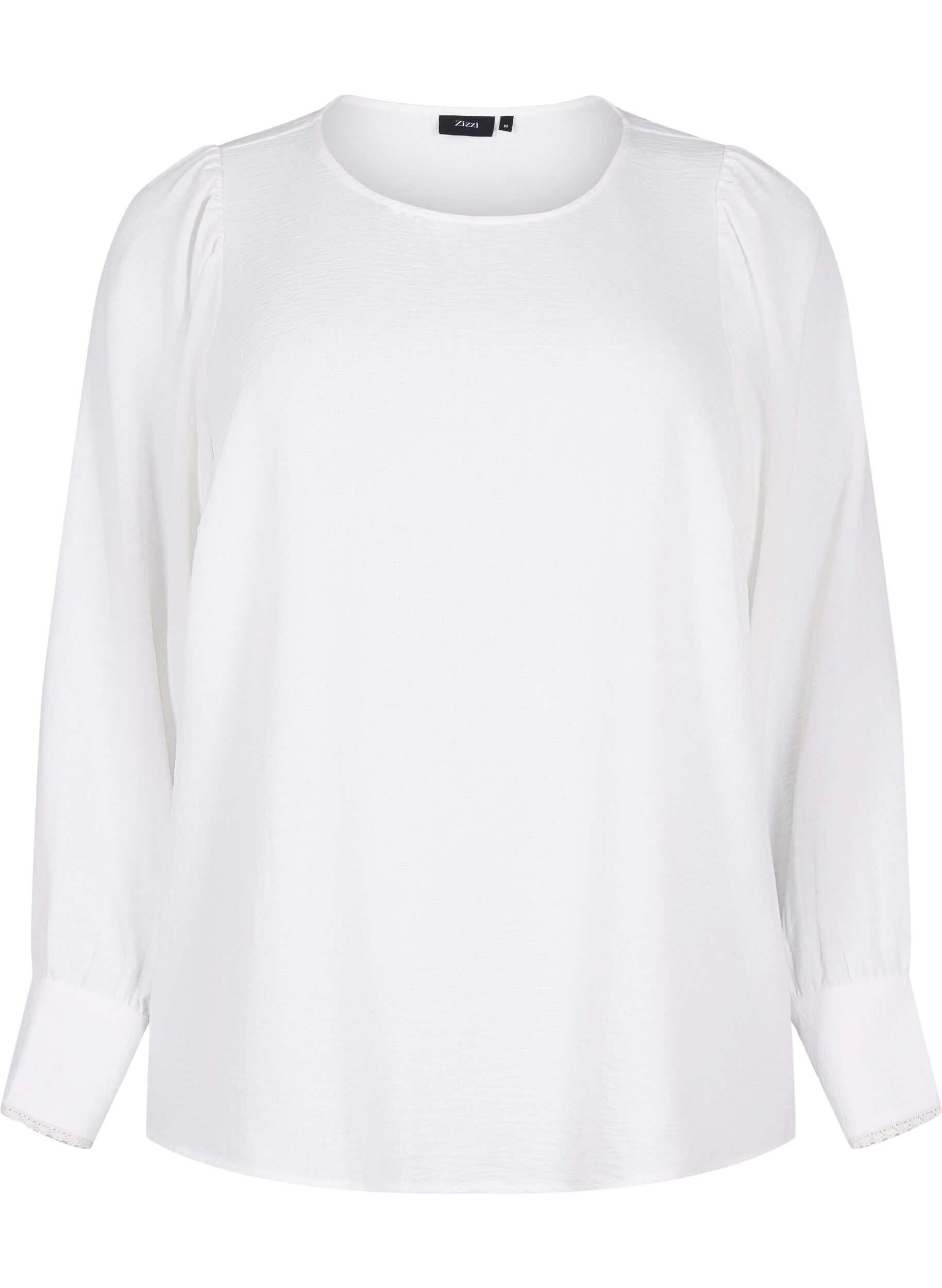ZizziBlouse met lange mouwen en textuur, Bright White, Packshot image number 0