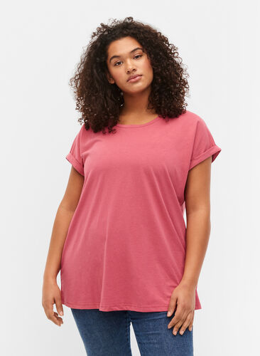 T-shirt met korte mouwen van katoenmix, Rasperry Pink, Model image number 0