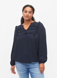Lange mouw blouse met franjes details, Total Eclipse, Model