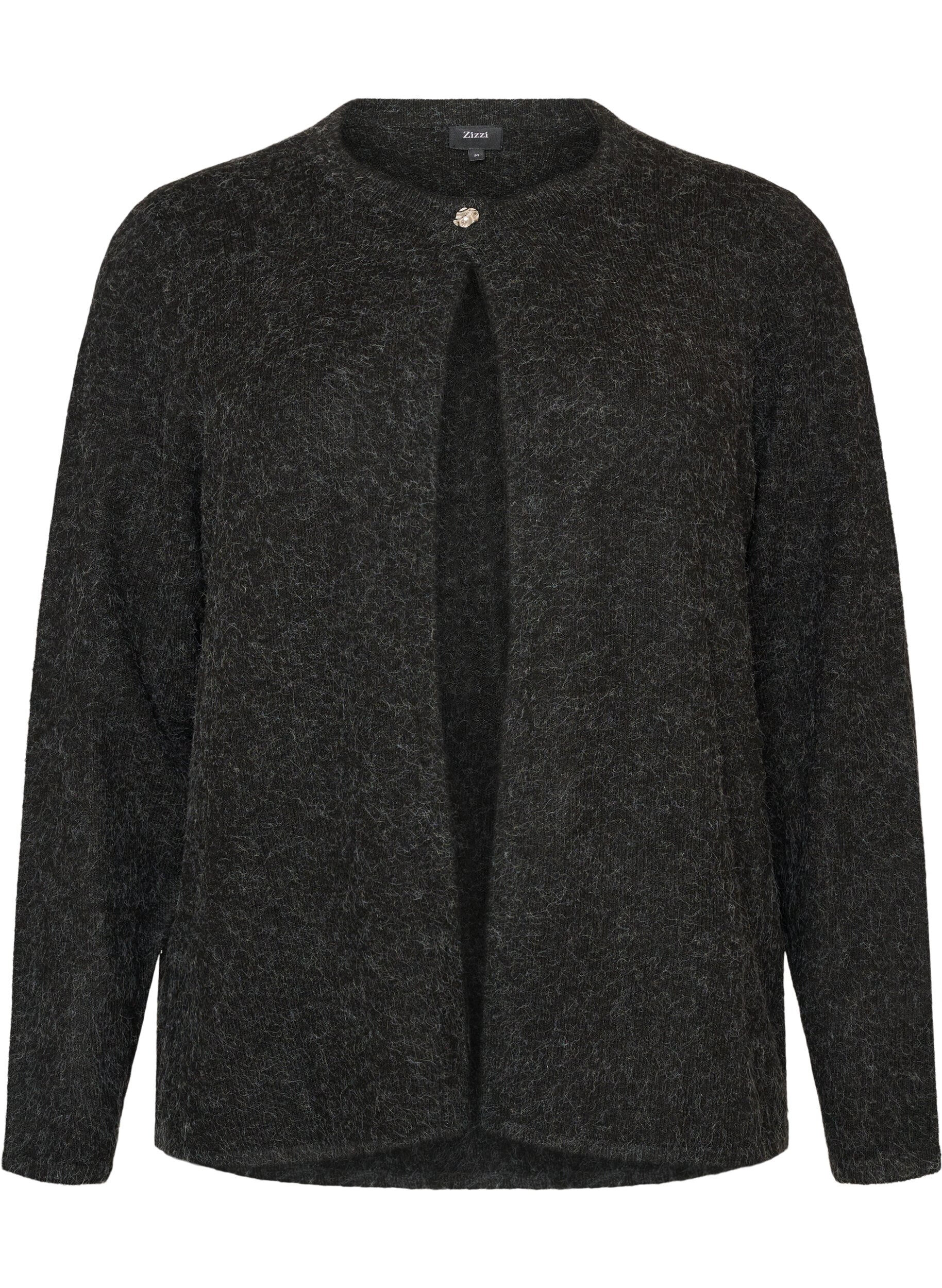 ZizziGebreid vest met ronde hals en knoopsluiting, Grijs, Packshot image number 0