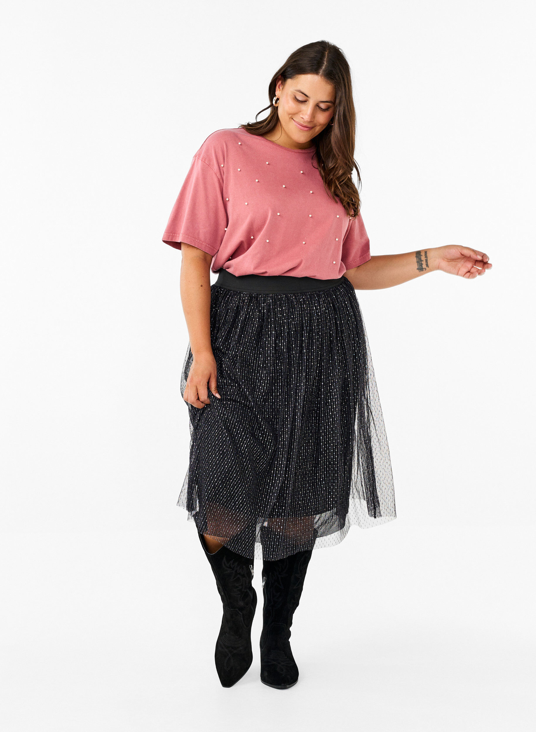 ZizziT-shirt met parels, Heather Rose Washed, Model image number 2