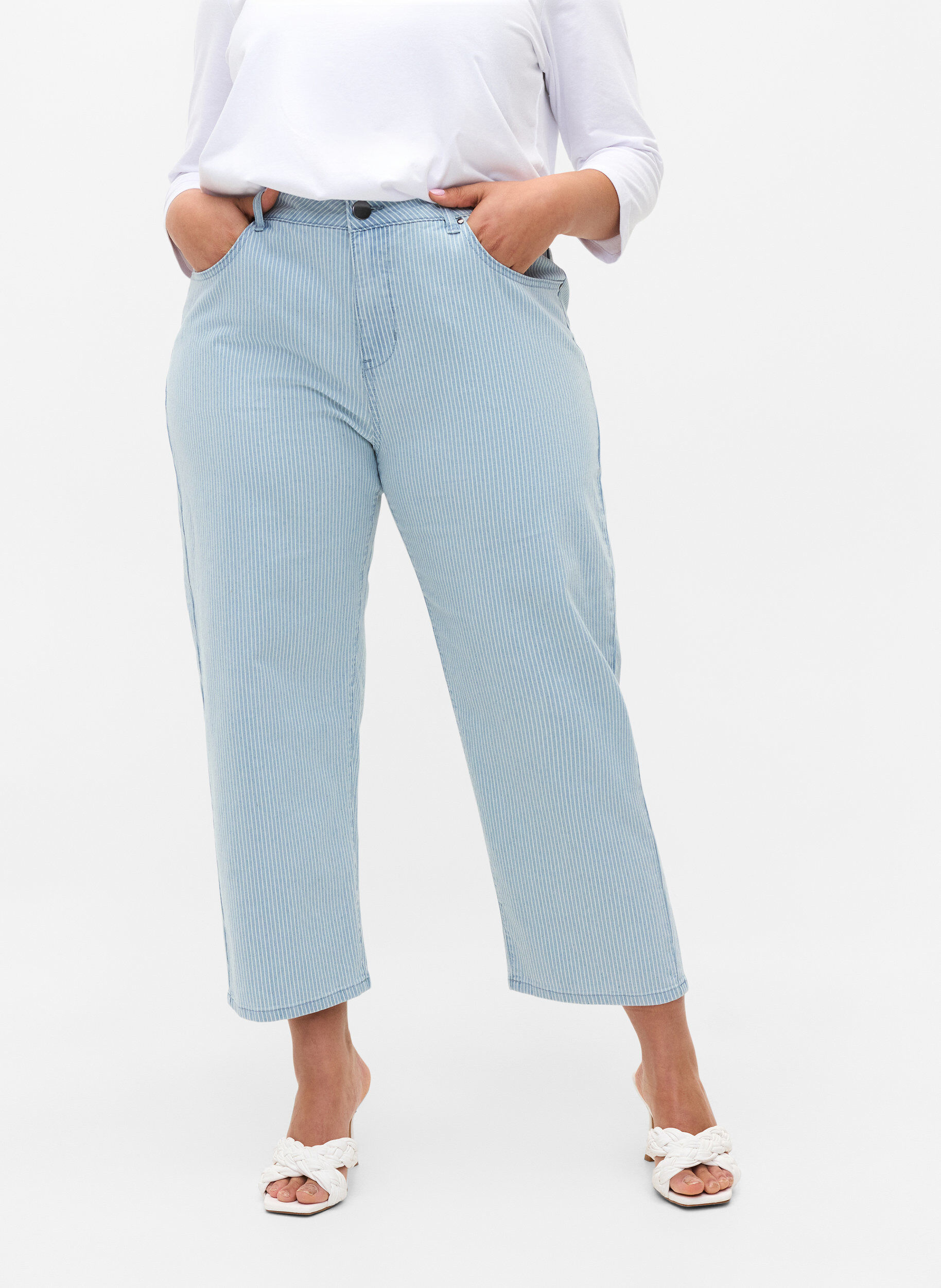ZizziStraight jeans met enkellengte, Light Blue Stripe, Model image number 2
