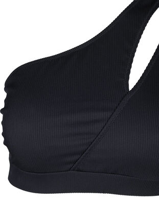 One-shoulder bikinitop in rib, Black, Packshot image number 2
