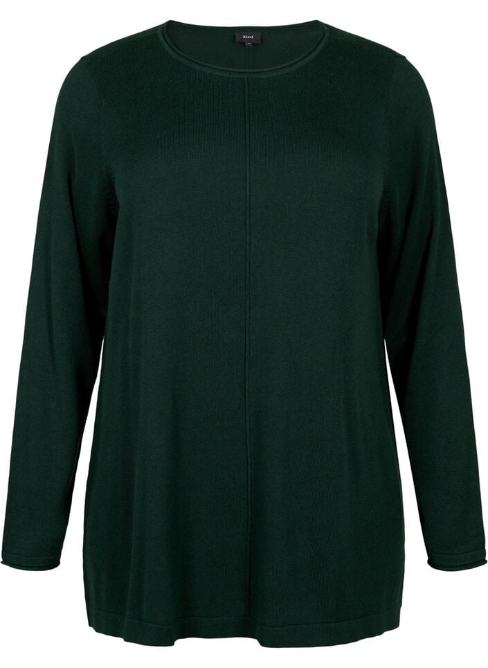 Gebreide blouse gemaakt van katoen en viscose., Groen, Packshot image number 0
