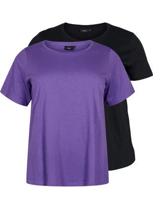 Lot de 2 T-shirt basiques en coton, Deep Lavender/Black, Packshot image number 0