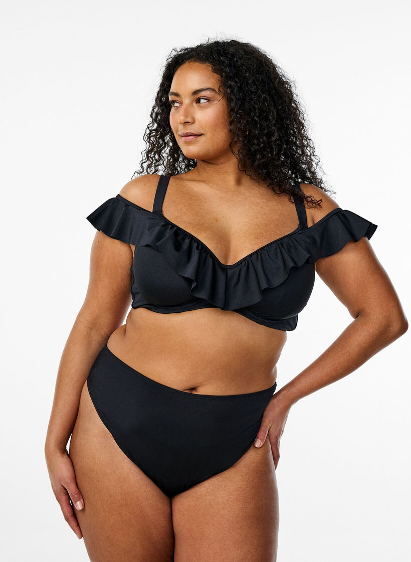 Haut de bikini à armatures et volants, Noir, Model