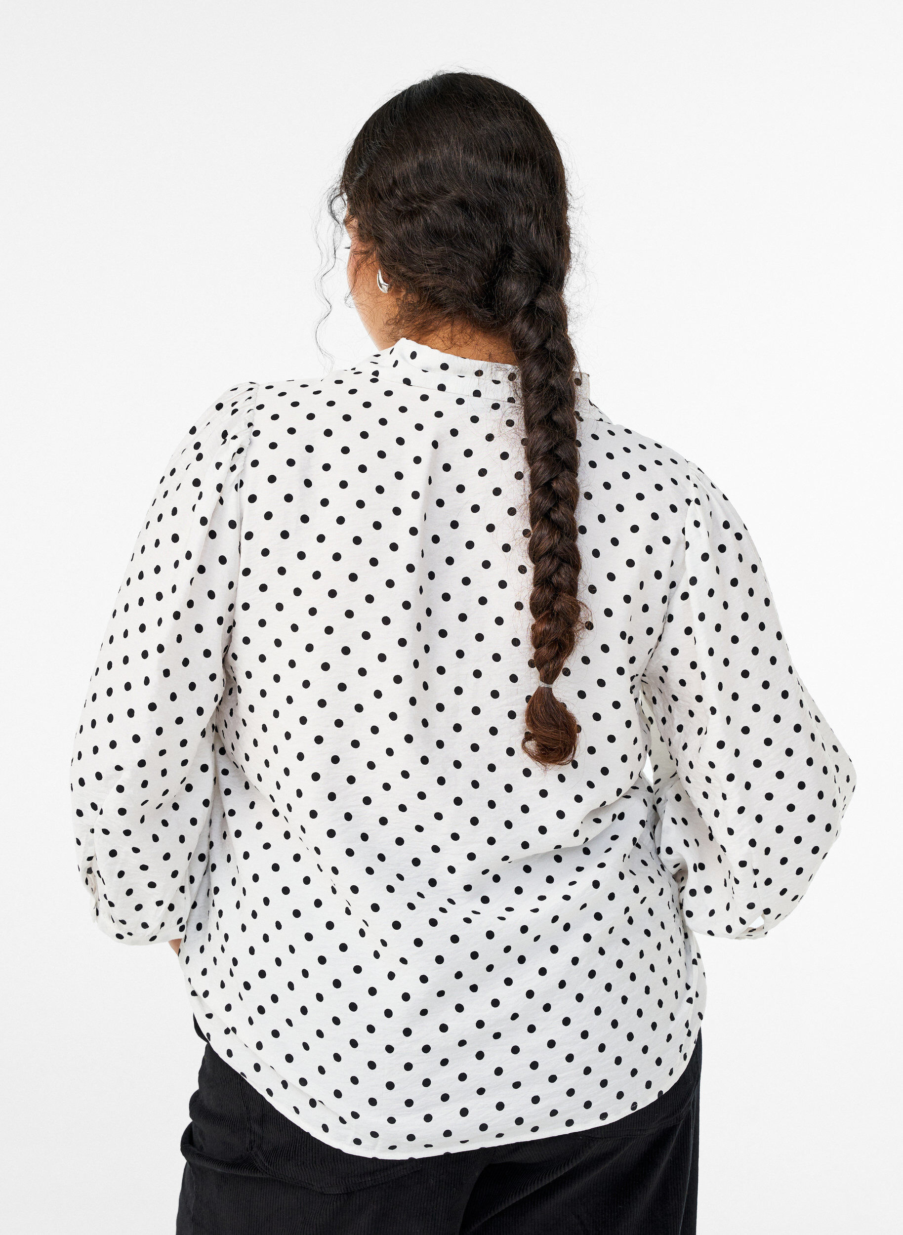 ZizziChemisier &agrave; pois et manches 3/4, Blanc, Model image number 2