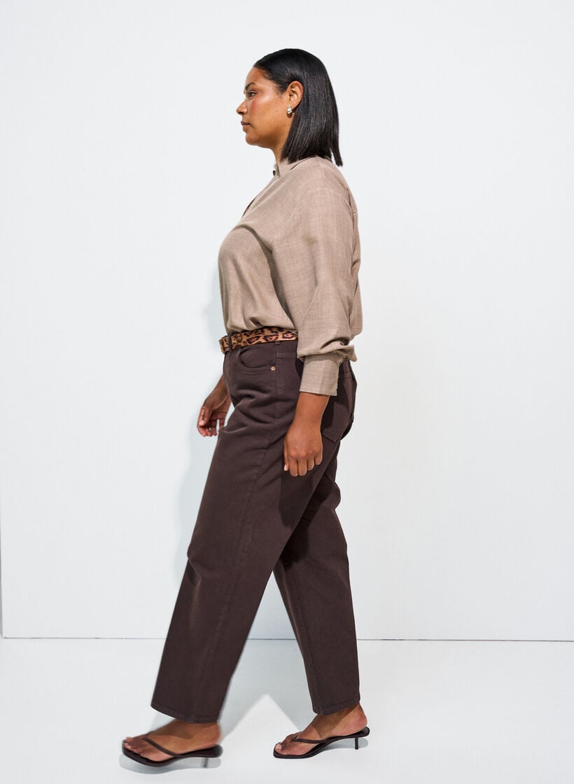 Chemise ample avec col en V, Marron, Model image number 3