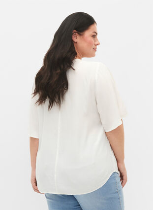 Viscose blouse met 1/2 mouwen en borduurwerk detail, Snow White, Model image number 1