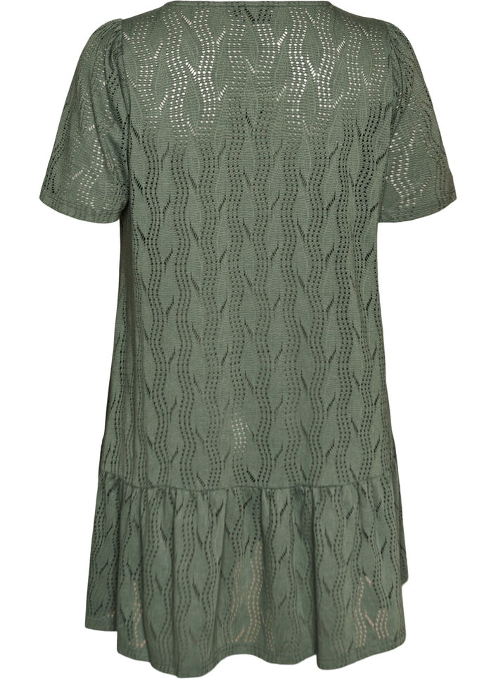 Robe courte en jersey avec broderie ajour&eacute;e, Vert fonc&eacute;, Packshot image number 1