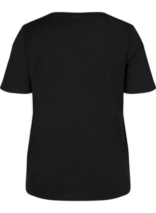 T-shirt en coton bio à col V, Black, Packshot image number 1