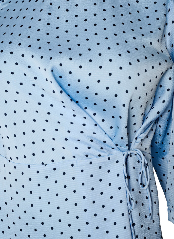 Blouse met stippen, striksluiting en 3/4-mouwen, Blauw, Packshot image number 2
