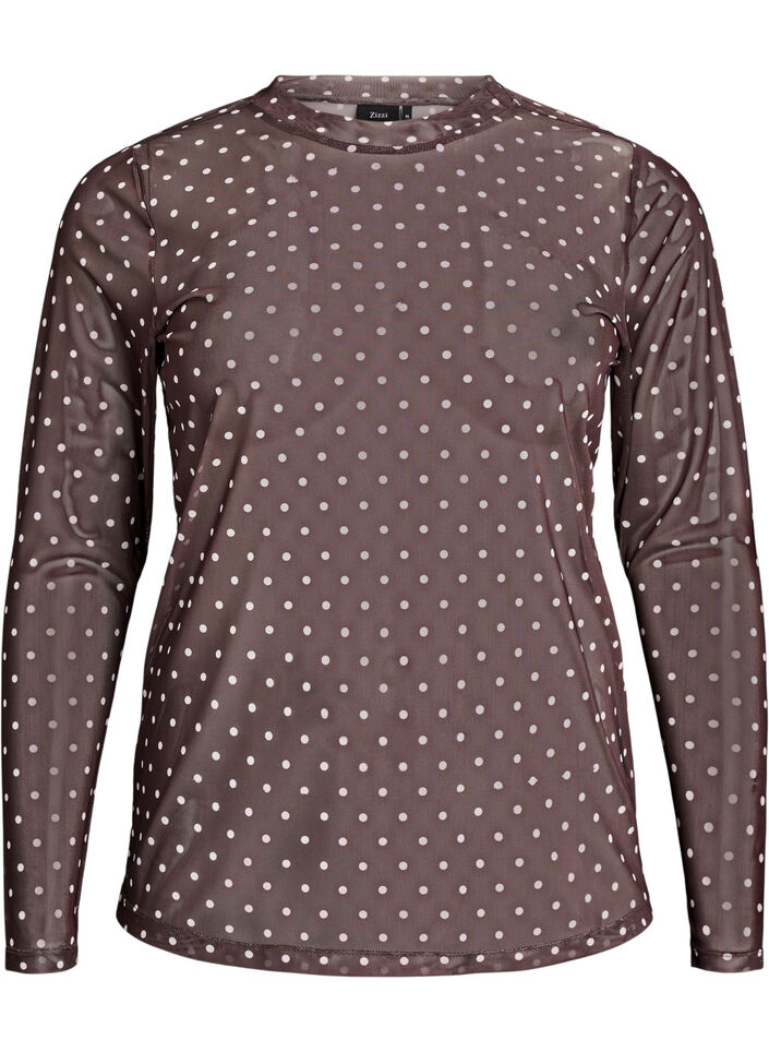 Blouse en maille &agrave; pois, Marron, Packshot image number 0