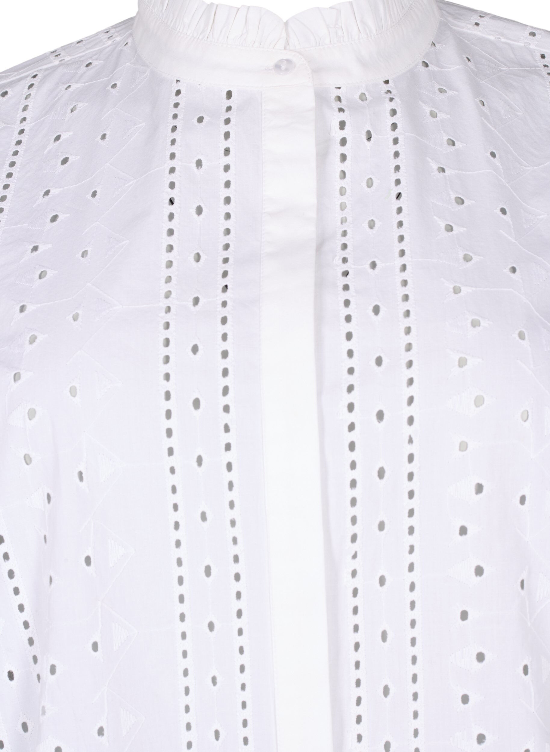 Zizzi Chemise en coton avec un motif &agrave; trous, Bright White, Packshot image number 2