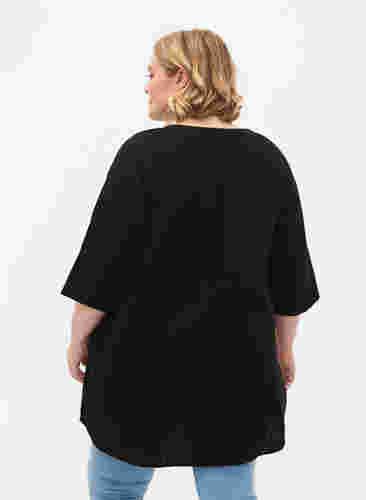 Tunique à manches 3/4 en coton, Black, Model image number 1