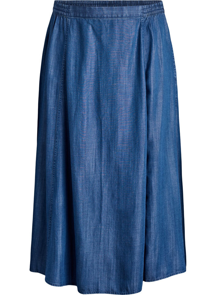 Jupe longue en lyocell aspect denim, Bleu, Packshot image number 0