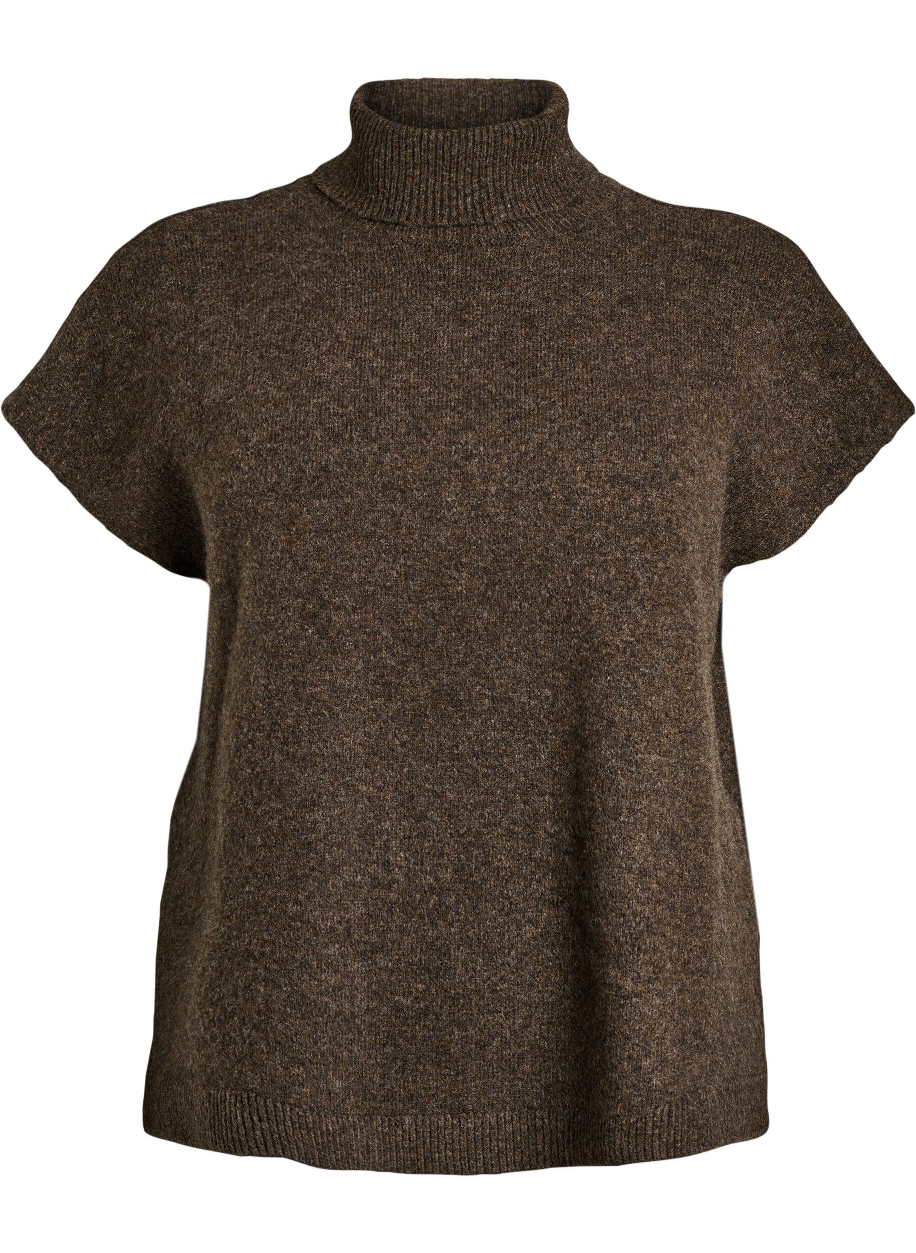 ZizziGebreide vest met col, Bruin, Packshot image number 0
