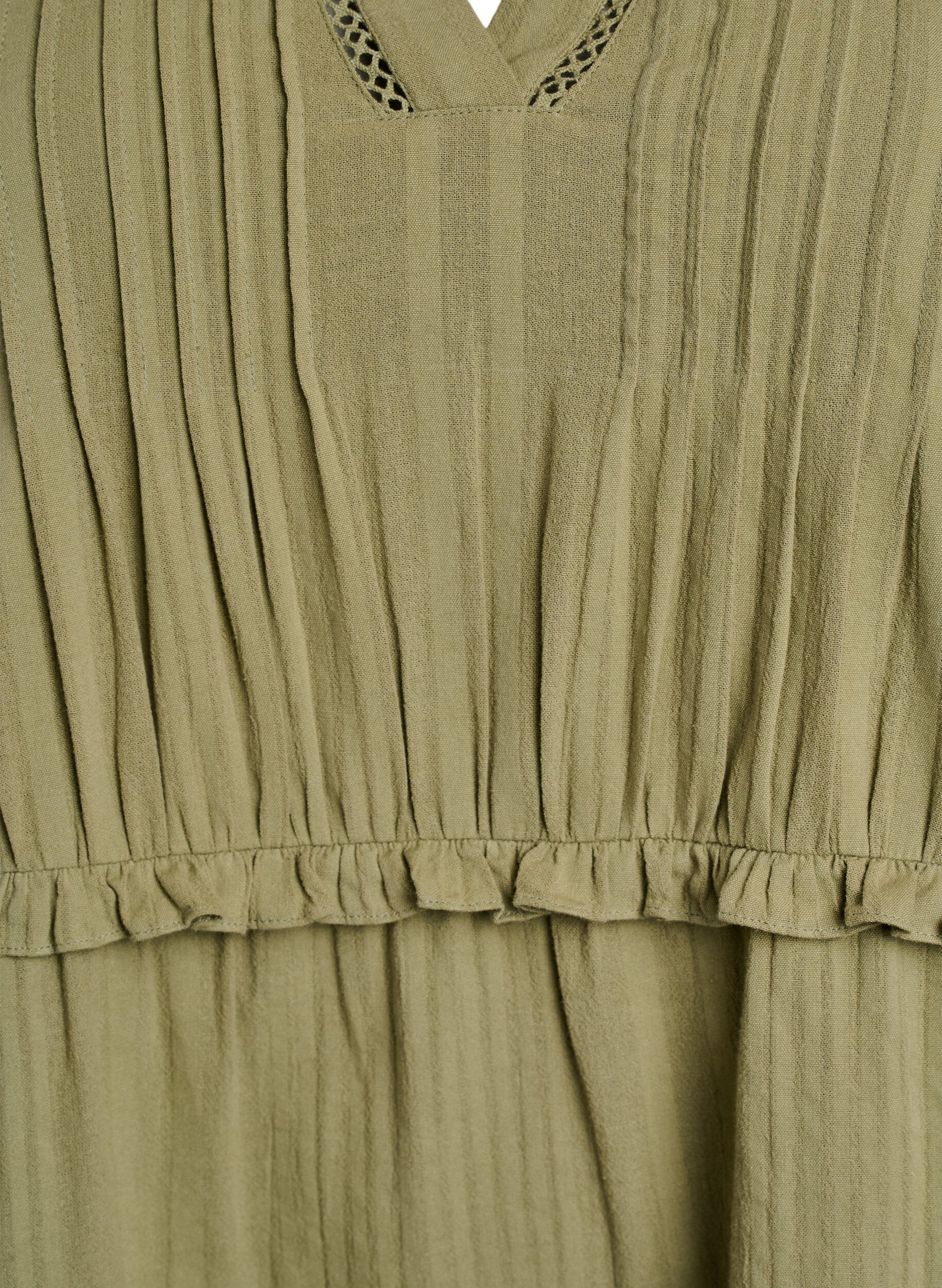 ZizziKatoenen jurk met 3/4 mouwen en ruches, Groen, Packshot image number 2