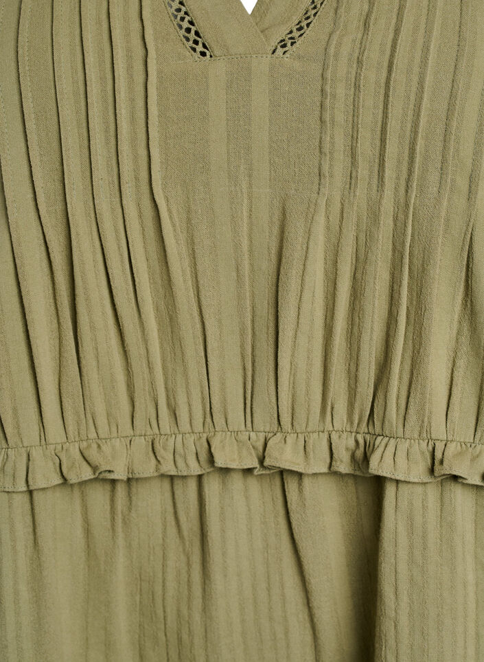 Katoenen jurk met 3/4 mouwen en ruches, Groen, Packshot image number 2