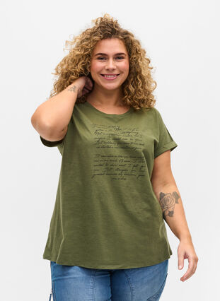 T-shirt avec imprimé en coton biologique, Four Leaf CloverText, Model image number 0