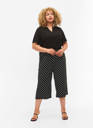 Pantalon ample avec imprimé, Black w. Dots, Model image number 0