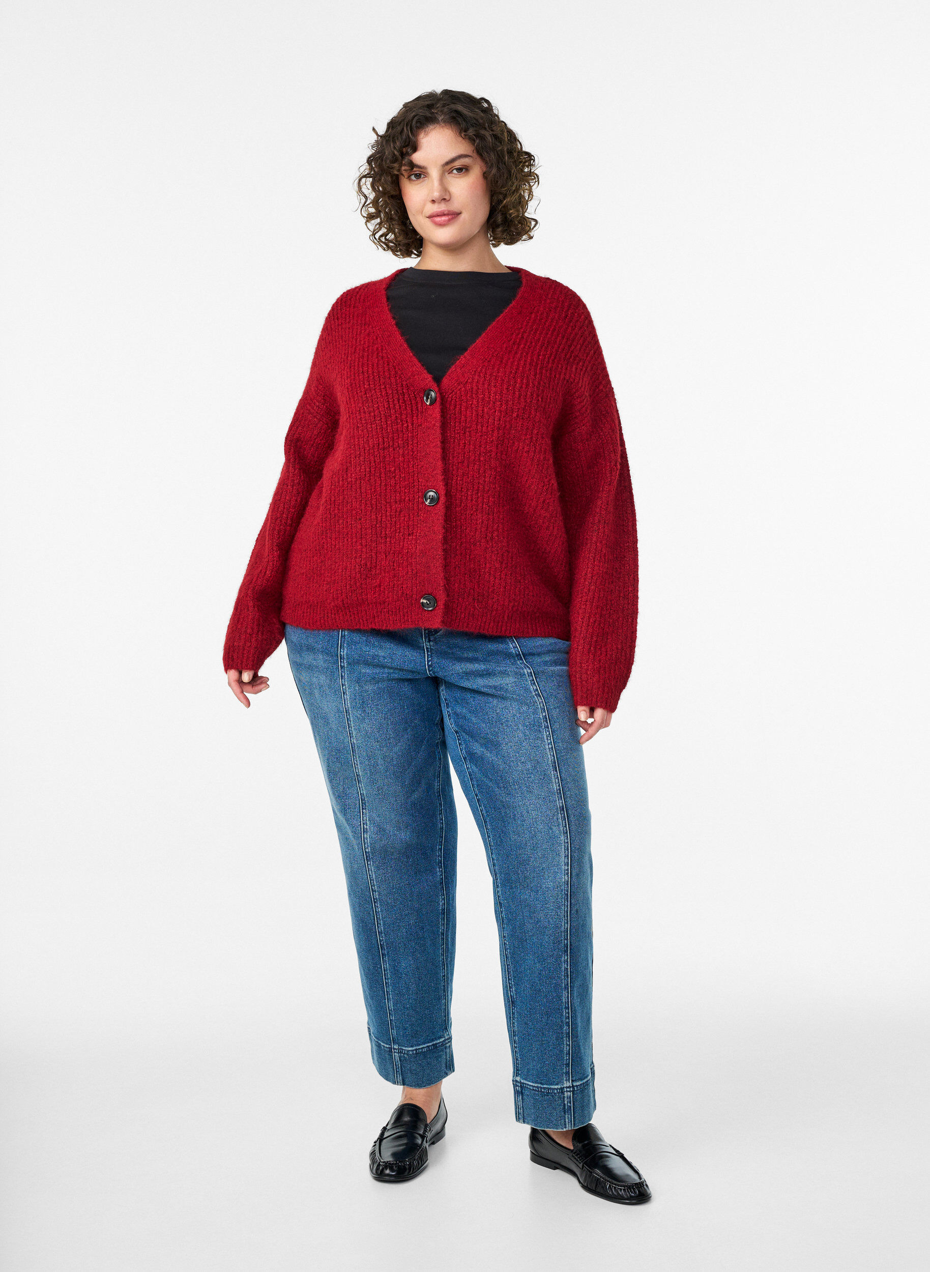 ZizziV-hals cardigan van breisel, Rood, Model image number 1