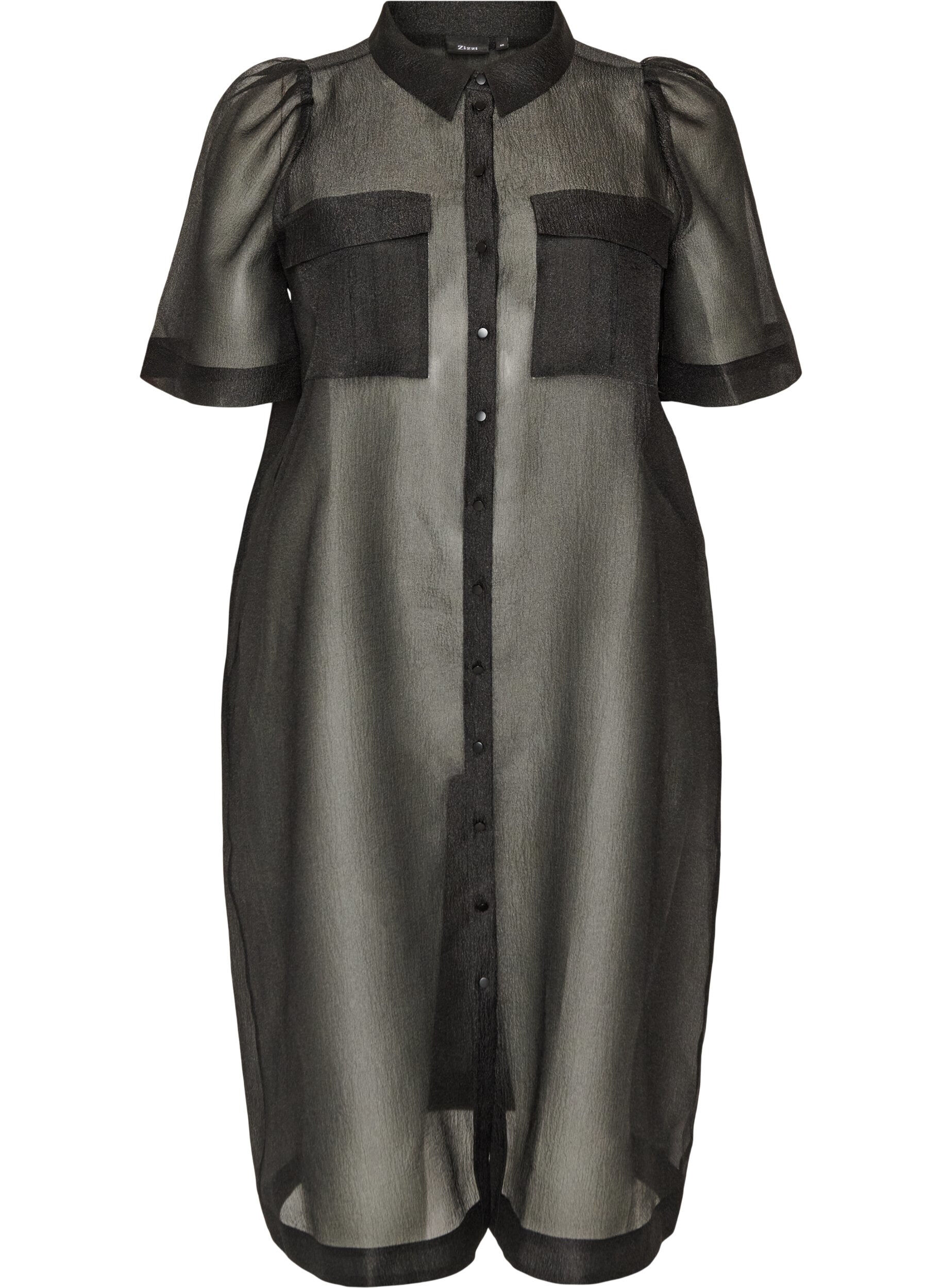 Robe en organza avec poches poitrine et manches bouffantes