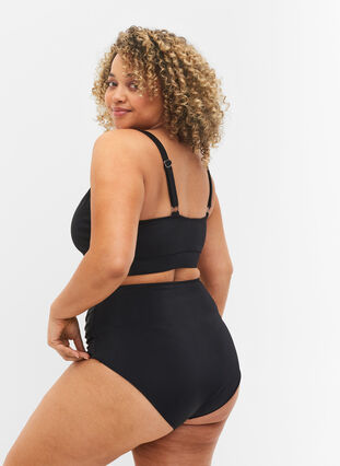 Bas de bikini taille haute avec drapage, Black, Model image number 1