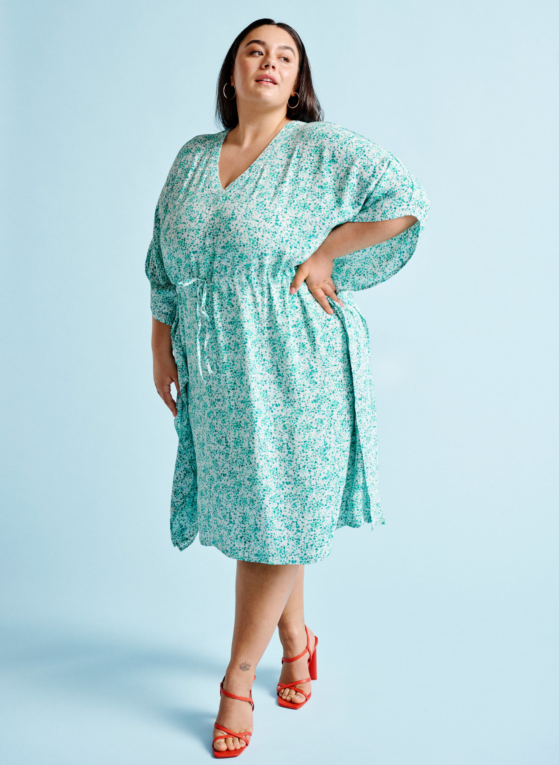 ZizziViscose caftan jurk met print, Green Dot, Image image number 0