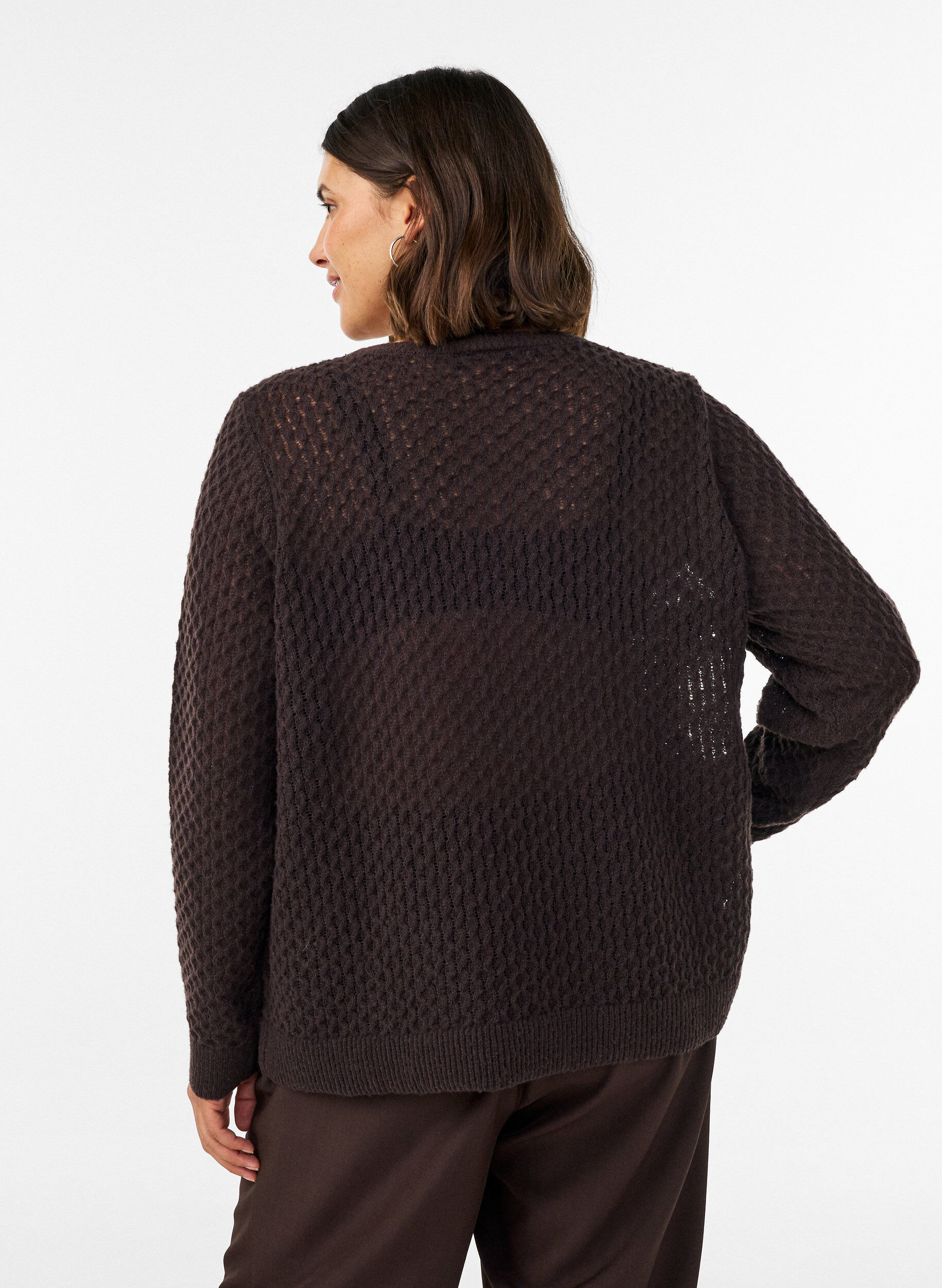 ZizziBlouse en maille avec motif ajour&eacute; textur&eacute;, Marron, Model image number 2